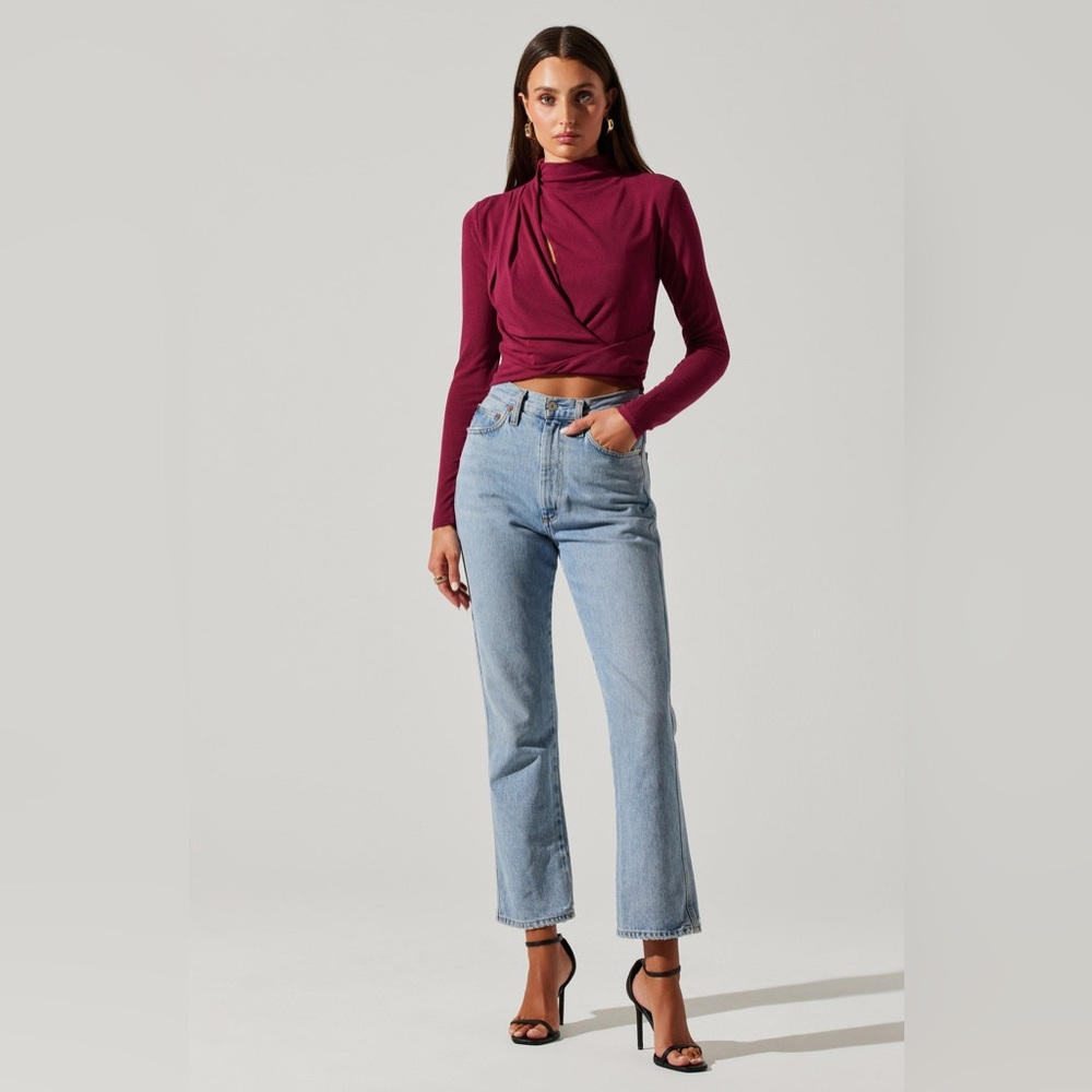 NWT ASTR Asymmetrical Pleated Cutout Mock Neck Top - Picture 2 of 11
